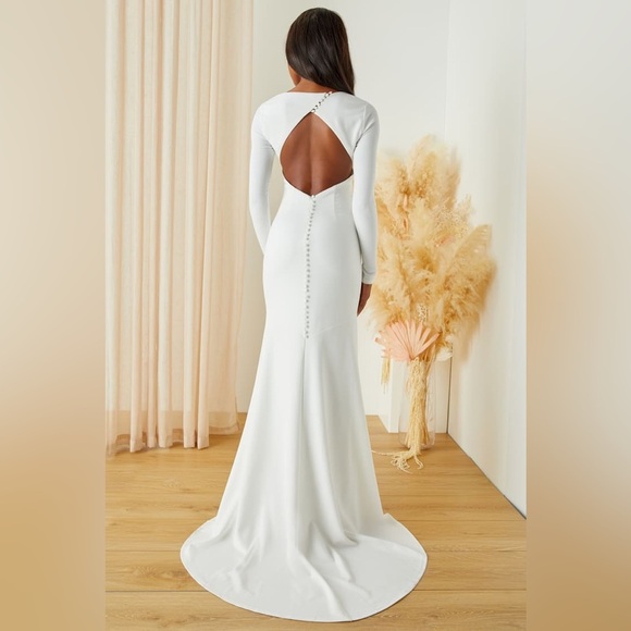 Lulus Eloquent Endearment White Long Sleeve Backless Long Maxi Dress, L, NWT - Picture 5 of 16